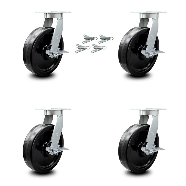 Service Caster 10 Inch Heavy Duty Phenolic Wheel Caster Set with Brakes and Swivel Locks, 4PK SCC-KP92S1030-PHR-SLB-BSL-4 - main